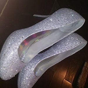 Silver slipper high heel shoes